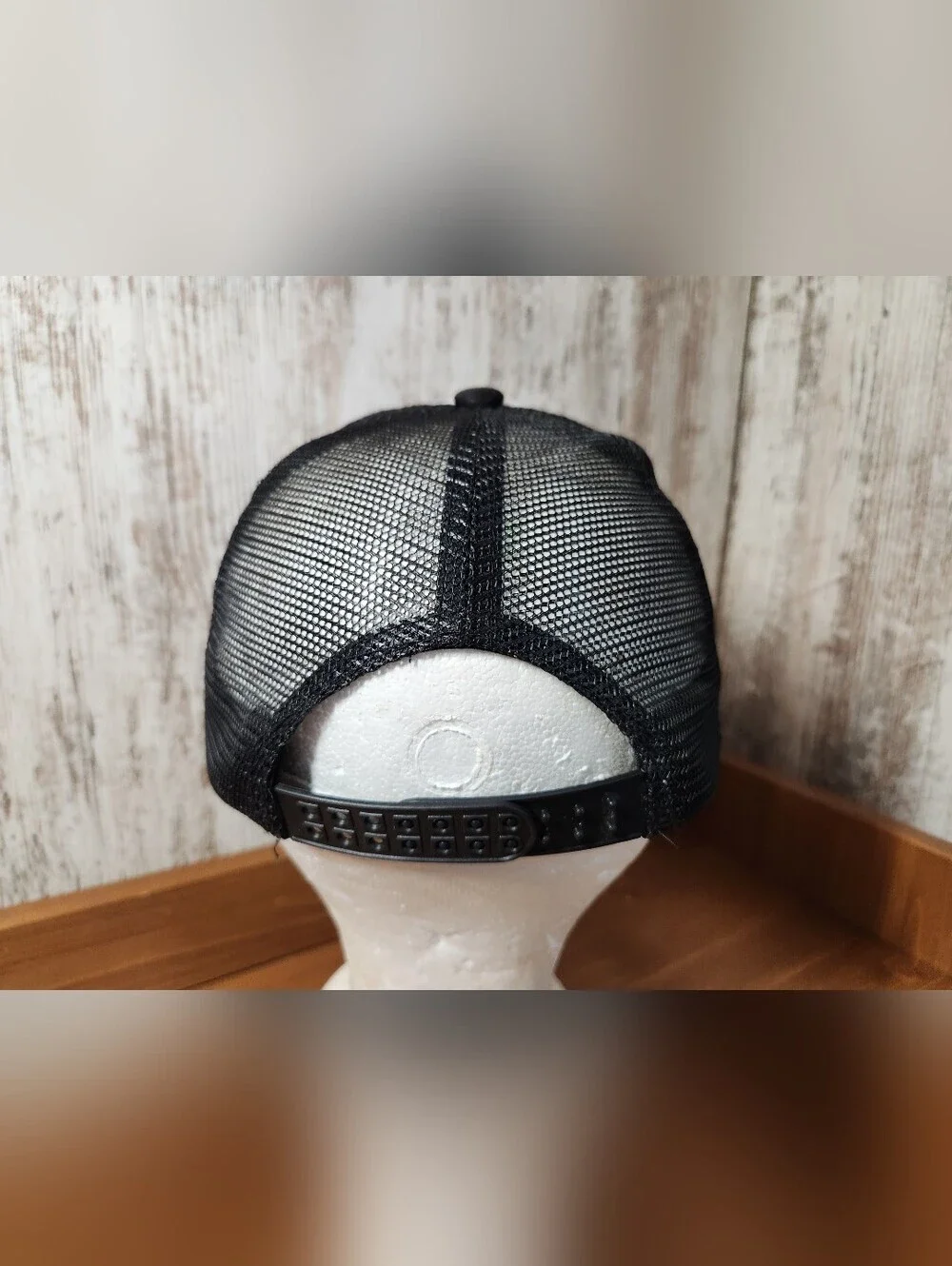 Fun Happy Black & White Trucker Hat with Yellow Sequin Pin Smiley Face Smile 😃